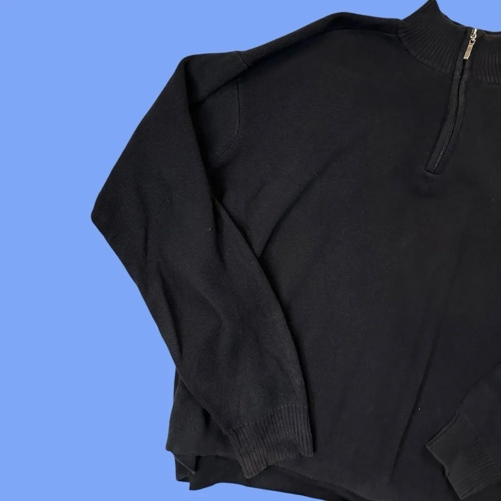 Oscar de la Renta Men's Black Cotton Blend Quarter Zip Collared Sweater Sz XXL